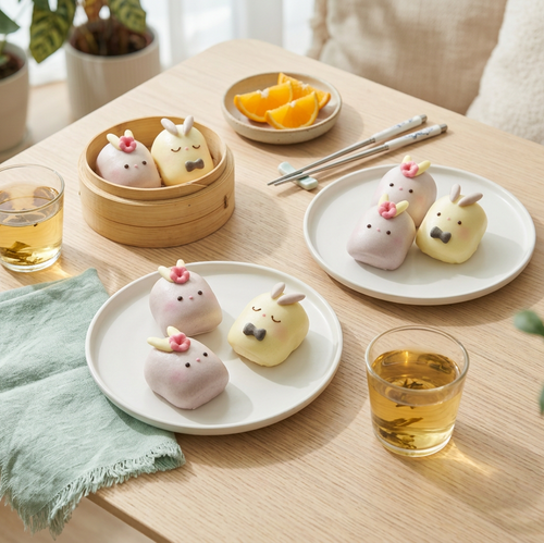 Alternative café-style bunny bun breakfast spread