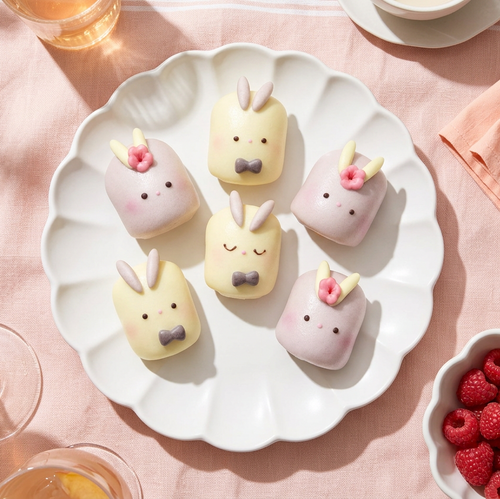 Bunny buns styled for a blush-pink afternoon-tea picnic